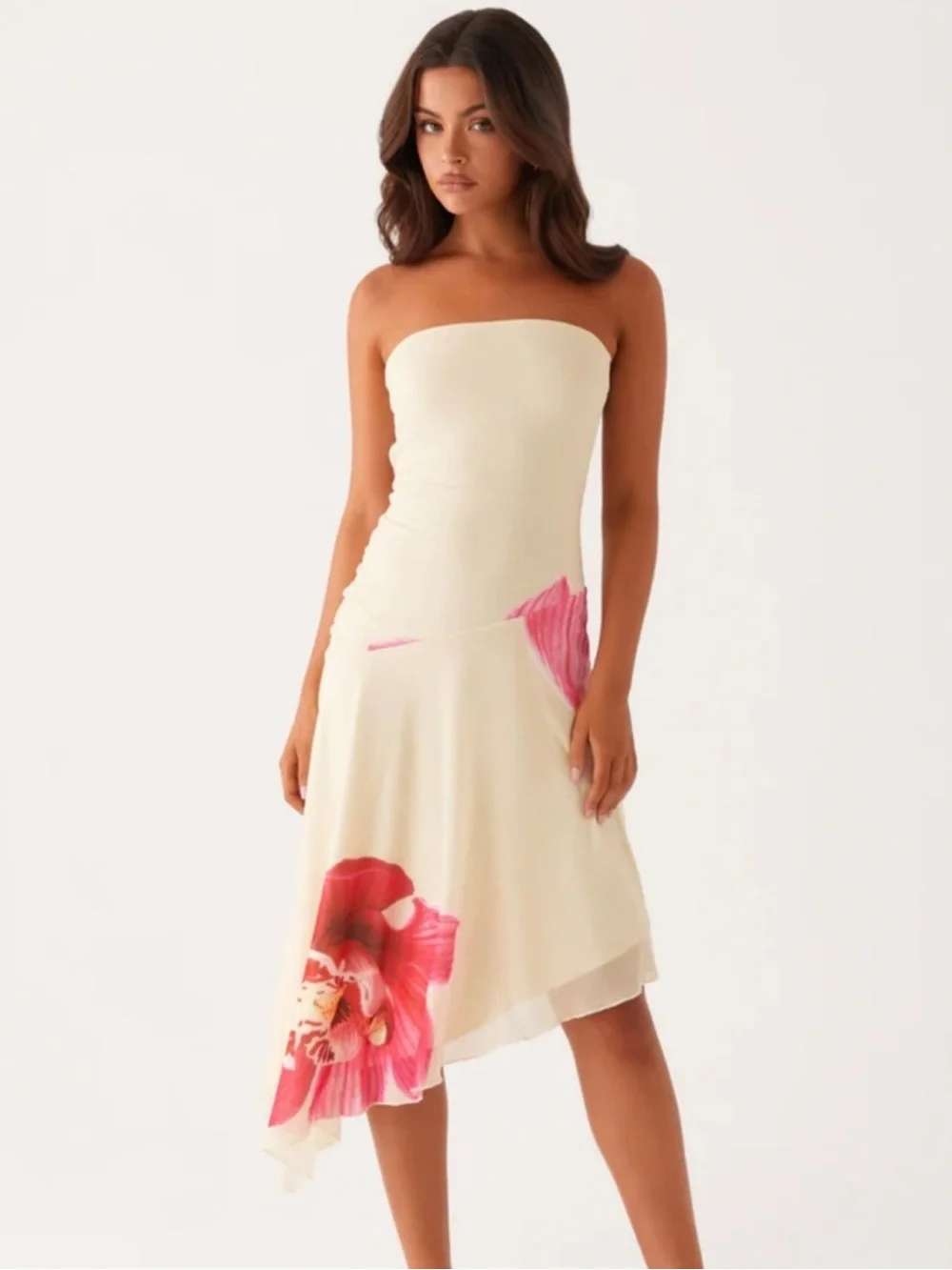 NWT PEPPEROMAYO Mariposa Midi Dress Floral Asymmetrical Ethereal Soft Girl 4 - Picture 1 of 8